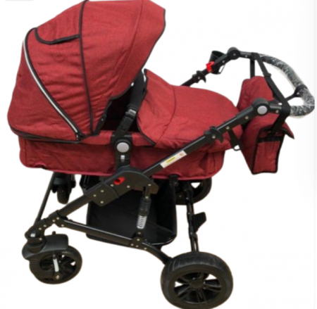 Carucior, 2 in 1, Cu landou Reversibil, Material anti-UV, Roata antieroziune, Suport Accesorii, Dubla Suspensie pe roata si pe cadru,Geanta pentru scutece, Rosu Bordeaux [3]