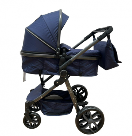 Carucior, 2 in 1, Cu landou Reversibil, Roata antieroziune, Dubla Suspensie pe roata, Geanta pentru scutece, albastru [1]