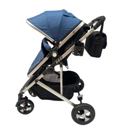 Carucior,2 in 1, Cu landou Reversibil, Roata antieroziune,Suport Accesorii, Geanta pentru scutece,albastru denim [3]