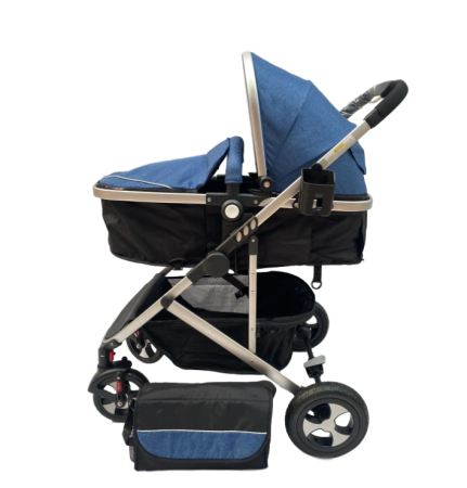 Carucior,2 in 1, Cu landou Reversibil, Roata antieroziune,Suport Accesorii, Geanta pentru scutece,albastru denim [2]