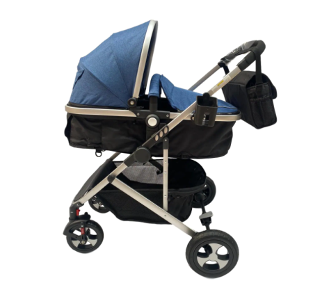 Carucior 2 in 1 - Carucior,2 in 1, Cu landou Reversibil, Roata antieroziune,Suport Accesorii, Geanta pentru scutece,albastru denim