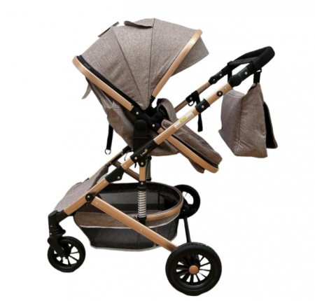 Carucior 2 in 1, cu suspensie dinamica, landou reversibil, geanta pentru accesorii, multifunctional, bej cafea [1]