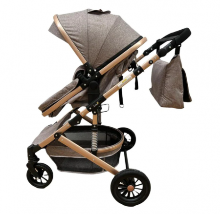 Carucior 2 in 1, cu suspensie dinamica, landou reversibil, geanta pentru accesorii, multifunctional, bej cafea [2]