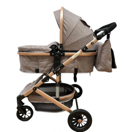 Carucior 2 in 1, cu suspensie dinamica, landou reversibil, geanta pentru accesorii, multifunctional, bej cafea [4]