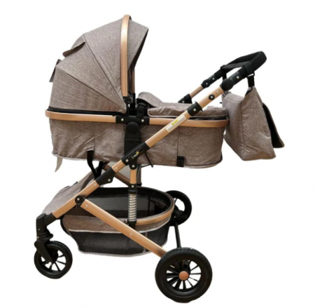 Carucior 2 in 1 - Carucior 2 in 1, cu suspensie dinamica, landou reversibil, geanta pentru accesorii, multifunctional, bej cafea