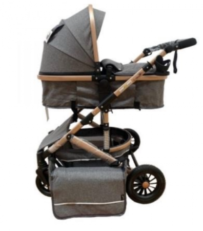 Carucior 2 in 1 - Carucior 2 in 1, cu suspensie dinamica, landou reversibil, geanta pentru accesorii, multifunctional, gri