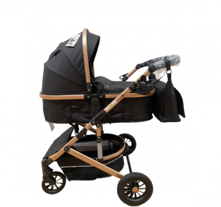 Carucior 2 in 1 - Carucior 2 in 1, cu suspensie dinamica, landou reversibil, geanta pentru accesorii, multifunctional, negru
