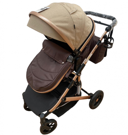 Carucior 2 in 1, cu suspensii, Bej cu maro, transformabil in carucior sport [7]