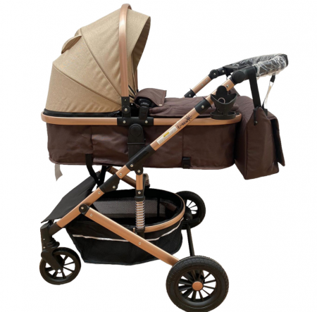 Carucior 2 in 1, cu suspensii, Bej cu maro, transformabil in carucior sport [4]