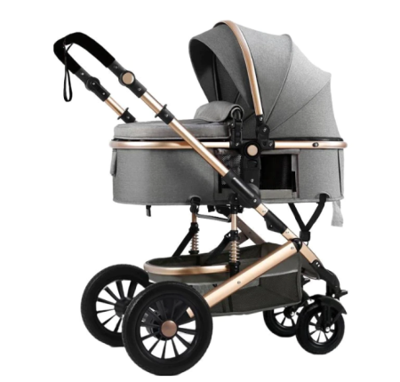 Carucior 2 in 1 - Carucior 2 in 1, Cu suspensii duble, Geanta pentru accesorii, Viziera de vara inclusa, Gri