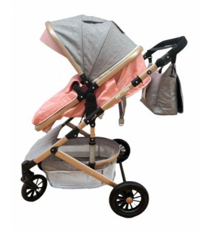 Carucior 2 in 1, Cu suspensii duble, Geanta pentru accesorii, Viziera de vara inclusa, Roz [3]