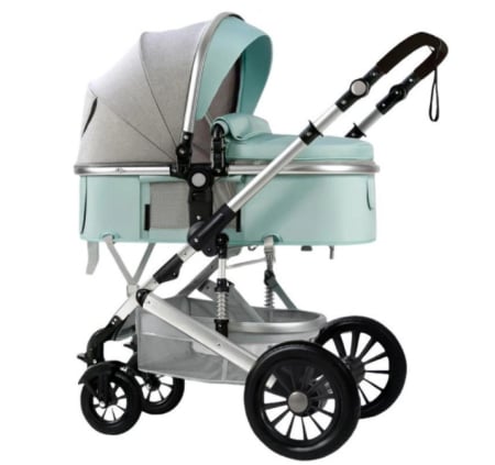 Carucior 2 in 1 - Carucior 2 in 1, Cu suspensii duble, Geanta pentru accesorii, Viziera de vara inclusa, vernil