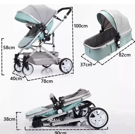 Carucior 2 in 1, Cu suspensii duble, Geanta pentru accesorii, Viziera de vara inclusa, vernil [2]