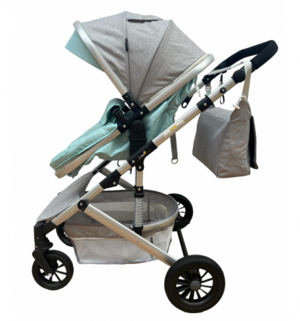 Carucior 2 in 1, Cu suspensii duble, Geanta pentru accesorii, Viziera de vara inclusa, vernil [5]
