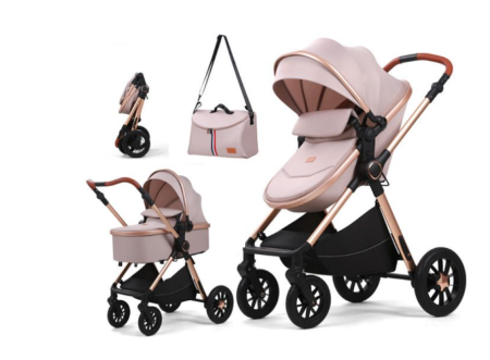 Carucior, 2 in 1, cu suspensii duble si landou reversibil, Element sustinere dublu, Maner reversibil, L-Sun, Bej [1]