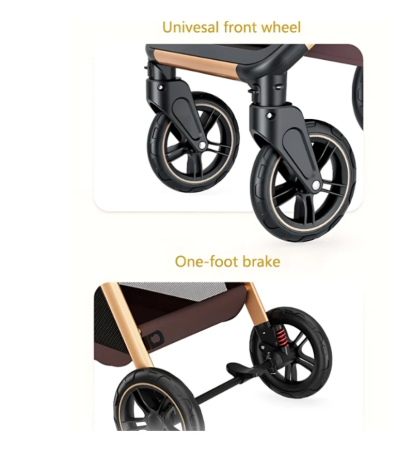 Carucior, 2 in 1, cu suspensii duble si landou reversibil, Element sustinere dublu, Maner reversibil, L-Sun, Bej [7]