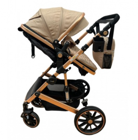 Carucior 2 in 1, dubla suspensie, matlasat, Bubu-Still Sun, 0-36 luni, bej [4]