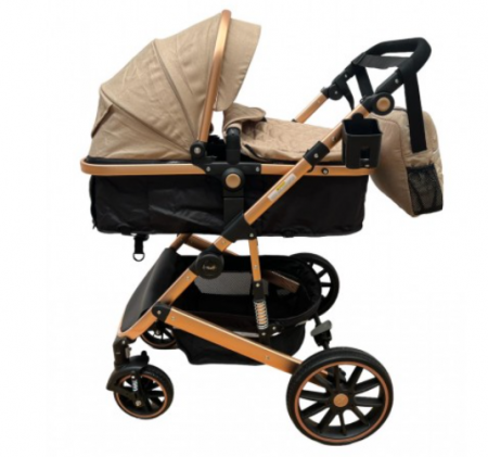 Carucior 2 in 1, dubla suspensie, matlasat, Bubu-Still Sun, 0-36 luni, bej [5]