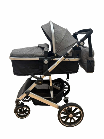 Carucior 2 in 1, dubla suspensie, matlasat, Bubu-Still Sun, 0-36 luni, Gri [2]