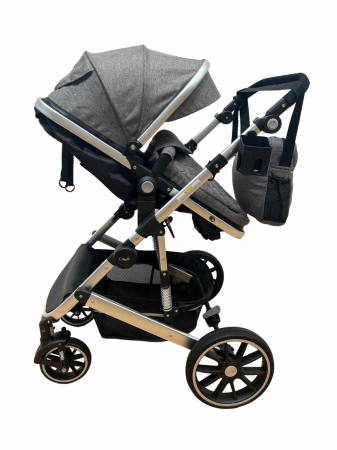 Carucior 2 in 1, dubla suspensie, matlasat, Bubu-Still Sun, 0-36 luni, Gri [7]