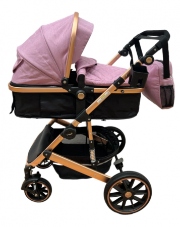 Carucior 2 in 1, dubla suspensie, matlasat, Bubu-Still Sun, 0-36 luni, Roz [1]