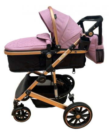 Carucior 2 in 1, dubla suspensie, matlasat, Bubu-Still Sun, 0-36 luni, Roz [2]