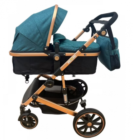 Carucior 2 in 1 - Carucior 2 in 1, dubla suspensie, matlasat, Bubu-Still Sun, 0-36 luni, turcoise