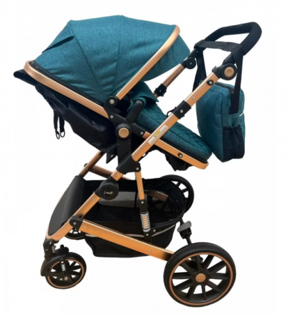 Carucior 2 in 1, dubla suspensie, matlasat, Bubu-Still Sun, 0-36 luni, turcoise [6]
