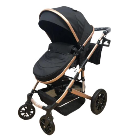 Carucior 2 in 1, Dubla suspensie pe roata si cadru , Geanta inclusa, Plasa de tantari inclusa, Belecoo, Roata cauciuc, negru [3]