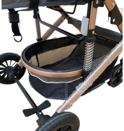 Carucior 2 in 1, Dubla suspensie pe roata si cadru, Geanta inclusa, Plasa de tantari inclusa, Roata cauciuc, Albastru Cosmic [7]