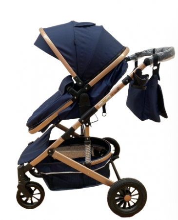 Carucior 2 in 1, Dubla suspensie pe roata si cadru, Geanta inclusa, Plasa de tantari inclusa, Roata cauciuc, Albastru Cosmic [3]