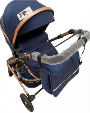 Carucior 2 in 1, Dubla suspensie pe roata si cadru, Geanta inclusa, Plasa de tantari inclusa, Roata cauciuc, Albastru Cosmic [5]