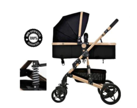 Carucior 2 in 1 - Carucior 2 in 1, Dubla suspensie pe roata si cadru , Geanta inclusa, Plasa de tantari inclusa, Roata cauciuc, Maro/Negru