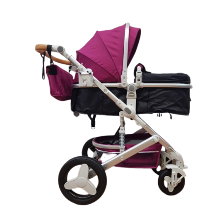 Carucior 2 in 1 - Carucior 2 in 1, Dubla suspensie pe roata si cadru , Geanta inclusa, Plasa de tantari inclusa, Roata cauciuc, Gonflabila, mov argintiu