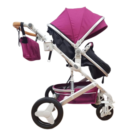 Carucior 2 in 1, Dubla suspensie pe roata si cadru , Geanta inclusa, Plasa de tantari inclusa, Roata cauciuc, Gonflabila, mov argintiu [1]