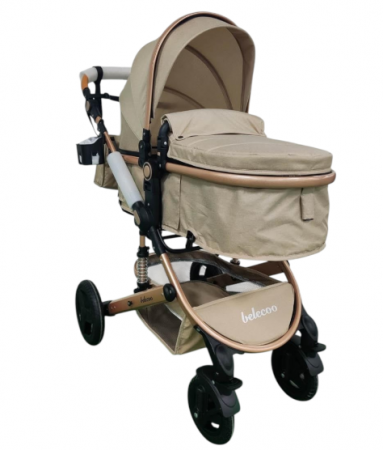 Carucior 2 in 1, Dubla suspensie pe roata si cadru, Geanta inclusa, Viziera de vara, inclusa, Roata cauciuc, Gonflabila, Bej Platina [7]