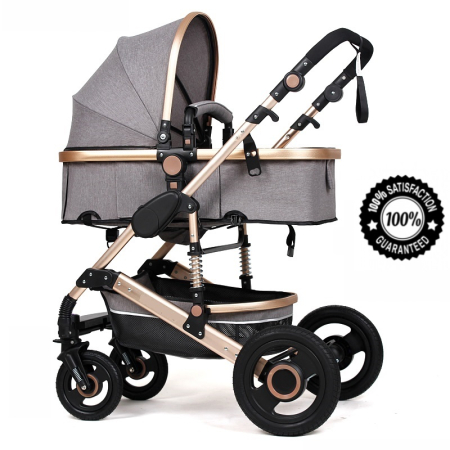 Carucior 2 in 1 - Carucior 2 in 1,Dubla suspensie pe roata si cadru ,Plasa de tantari inclusa,Roata cauciuc,Gonflabila, Gri