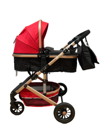 Carucior 2 in 1 - Carucior 2 in 1,Dubla suspensie pe roata si cadru , Plasa de tantari inclusa,Roata cauciuc,Gonflabila, Rosu