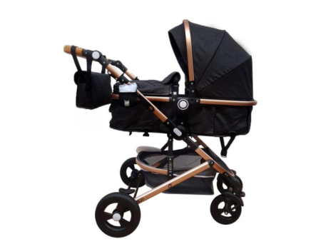 Carucior 2 in 1 landou transformabil, 0-36 luni, negru,cu suspensii,Geanta de scutece [2]