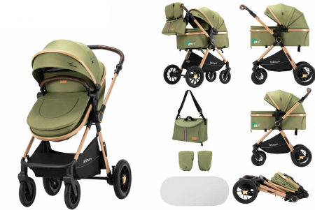 Carucior 2 in 1 - Carucior 2 in 1, Teknum, Modul sport transformabil din landou, Plasa de insecte, saltea si geanta de scutece, Manusi de protectie, Verde