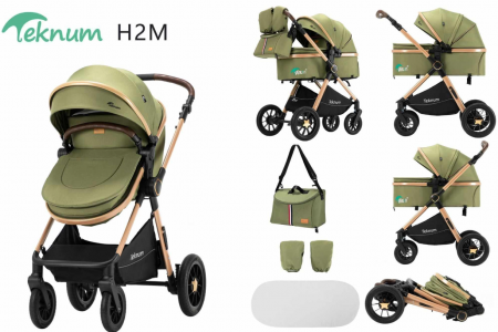 Carucior 2 in 1, Teknum, Modul sport transformabil din landou, Plasa de insecte, saltea si geanta de scutece, Manusi de protectie, Verde [1]