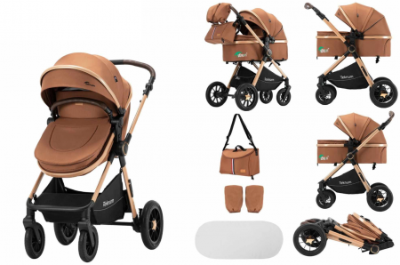 Carucior 2 in 1 - Carucior 2 in 1, Teknum, Modul sport transformabil din landou, Plasa de insecte, saltea si geanta de scutece, Manusi de protectie, Maro