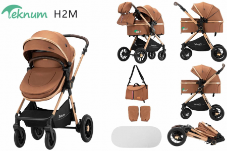 Carucior 2 in 1, Teknum, Modul sport transformabil din landou, Plasa de insecte, saltea si geanta de scutece, Manusi de protectie, Maro [1]