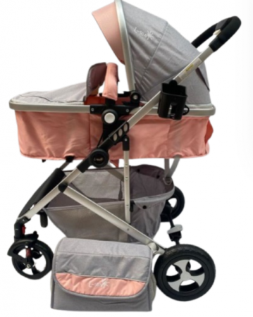 Carucior 2 in 1 - Carucior 2 in 1,Modul sport transformabil din landou,Plasa de insecte si geanta de scutece,Dubla suspensie pe roata,Gri/Roz