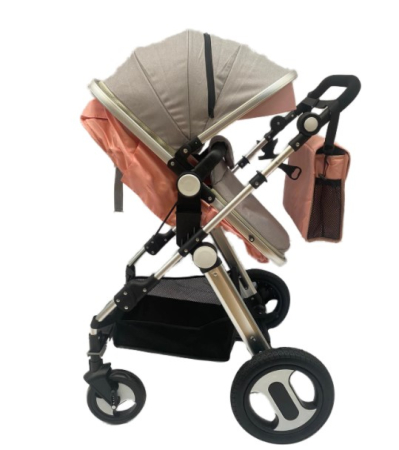 Carucior 2 in 1,Modul sport transformabil din landou,Plasa de insecte si geanta de scutece,Dubla suspensie pe roata,Gri/Roz cu plasa [1]