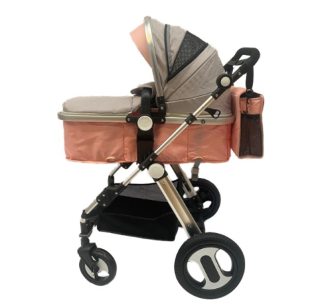 Carucior 2 in 1,Modul sport transformabil din landou,Plasa de insecte si geanta de scutece,Dubla suspensie pe roata,Gri/Roz cu plasa [3]