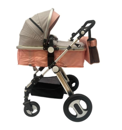 Carucior 2 in 1 - Carucior 2 in 1,Modul sport transformabil din landou,Plasa de insecte si geanta de scutece,Dubla suspensie pe roata,Gri/Roz cu plasa