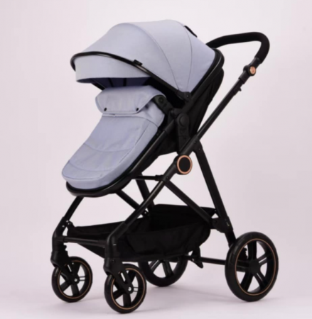 Carucior 2 in 1, Landou reversibil, 0-36 luni, roti off-road, Geanta pentru scutece, Pliere ultracompacta, gri [5]