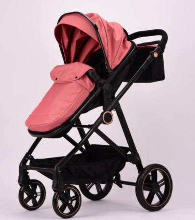 Carucior 2 in 1, Landou reversibil, 0-36 luni, roti off-road, Geanta pentru scutece, Pliere ultracompacta, Roz [4]