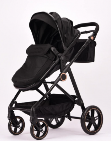 Carucior 2 in 1, Landou reversibil, 0-36 luni, roti off-road, Geanta pentru scutece, Pliere ultracompacta, Negru [1]